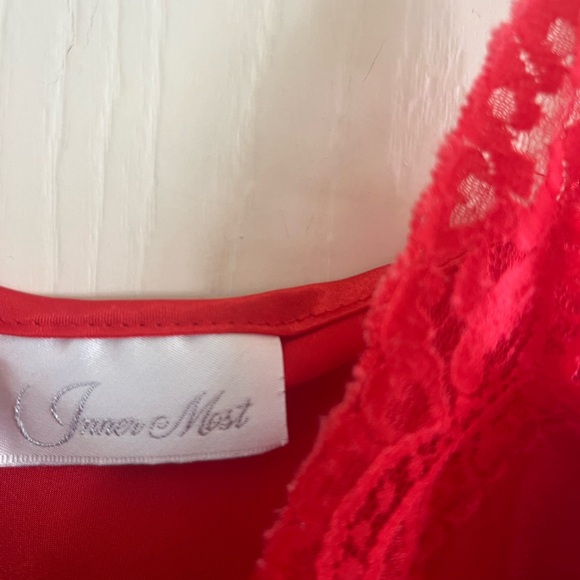 Elegant Red Lace Trim Chemise - Picture 3 of 6